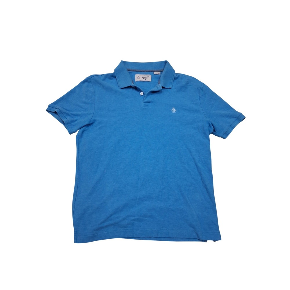 Original Penguin Mens‎ Blue Heathered Pique Polo Shirt Short Sleeve Size M